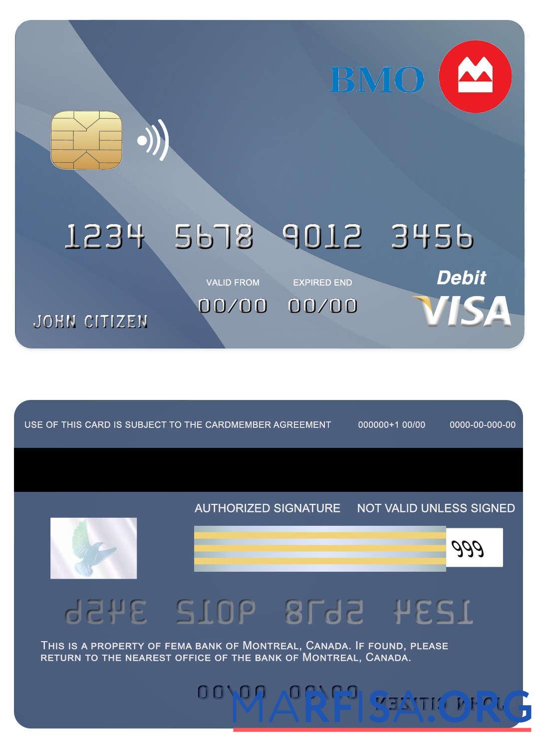 Downloadable Canada Montreal bank visa card example